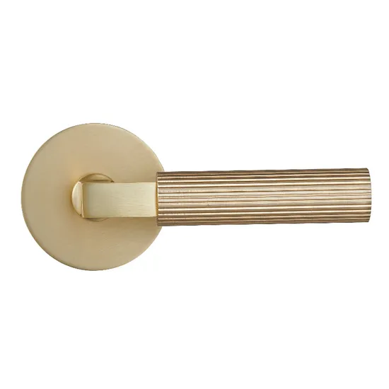 Matte Black Rosette Golden Knurled Design Door Handle 